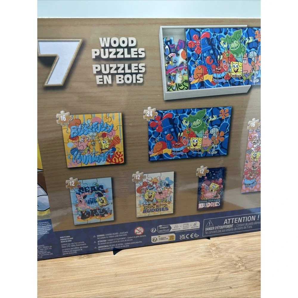 NEW‎ SpongeBob SquarePants 7 Wood Puzzles Nickelodeon Ages 4+ Spin Masters